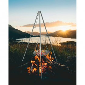 The Ozark Trail Tripod Camping Grill with Lantern Hanger Silver