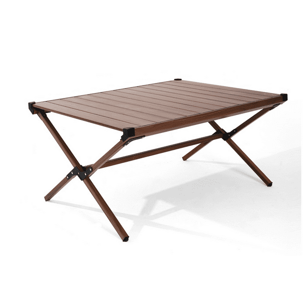 Ozark Trail Aluminum Roll-Top Camping Table, Dark Brown